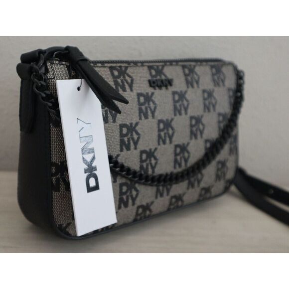 DKNY WMN's Demi Ivory/Black Logo Bryant Park w/Chain Shoulder Crossbody Bag - Picture 14 of 16